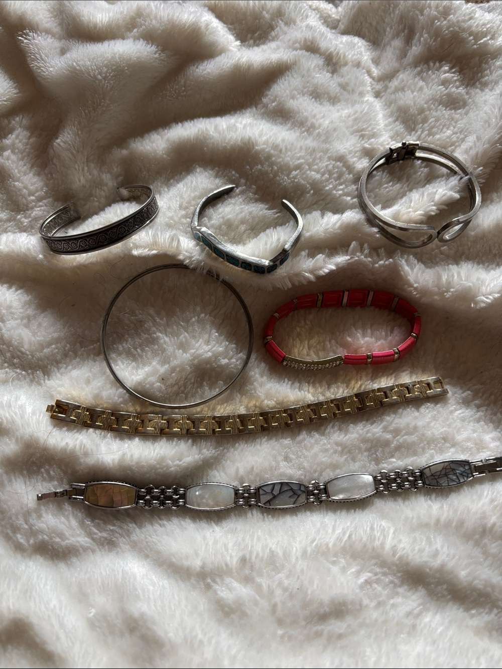 Silver Toned Mixed Bangle Bracelet - Silver and Red Options